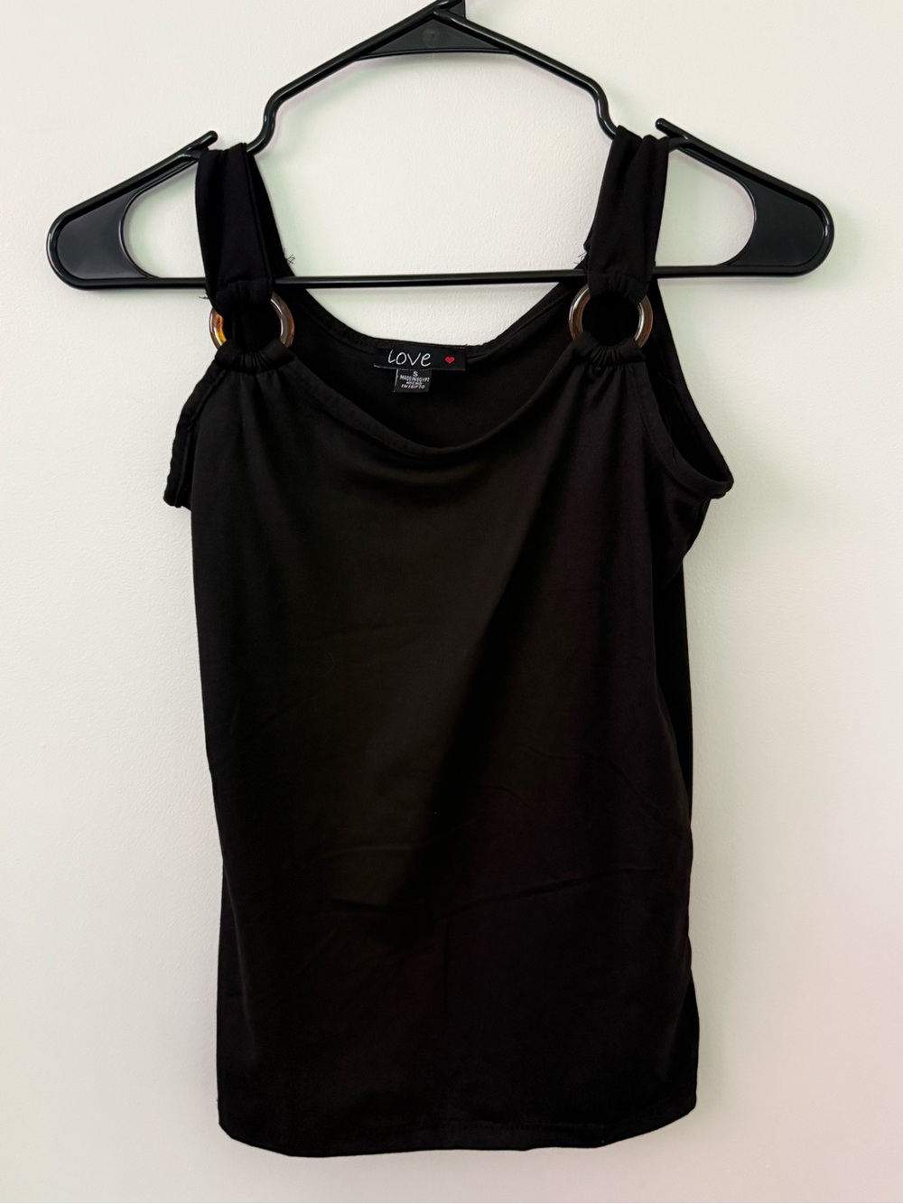 Love Black Tank Top with Ring-Detail Straps